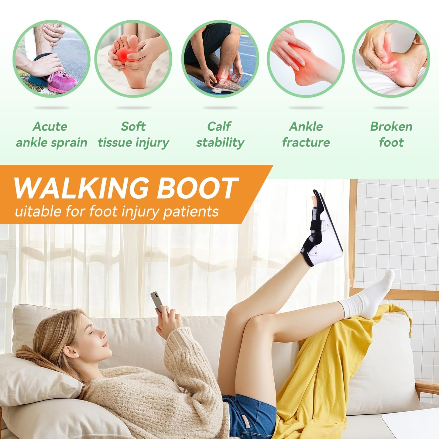 GRLEAYIE Walking Boot for Broken Toe Injuries, Sprained Ankles, Metatarsal Stress, Post-Op Support Right Foot Fracture Shoe Fits Men and Women, Stable Ankle Joints Postoperative Recovery Pain Relief