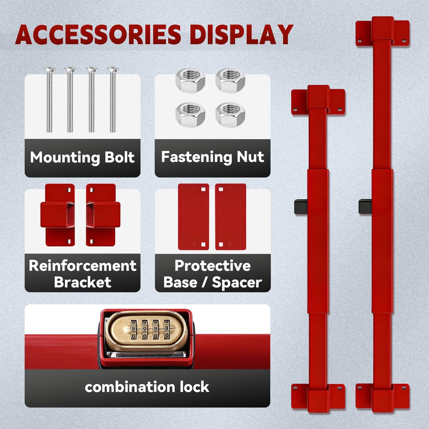 Door Security Bar for Outward Opening Doors, 2500 LBS Resistance, Combination Lock, Adjustable 33"-40" Width, Heavy Duty Safety Door Blocker for Jobsite, Office, Commercial Use