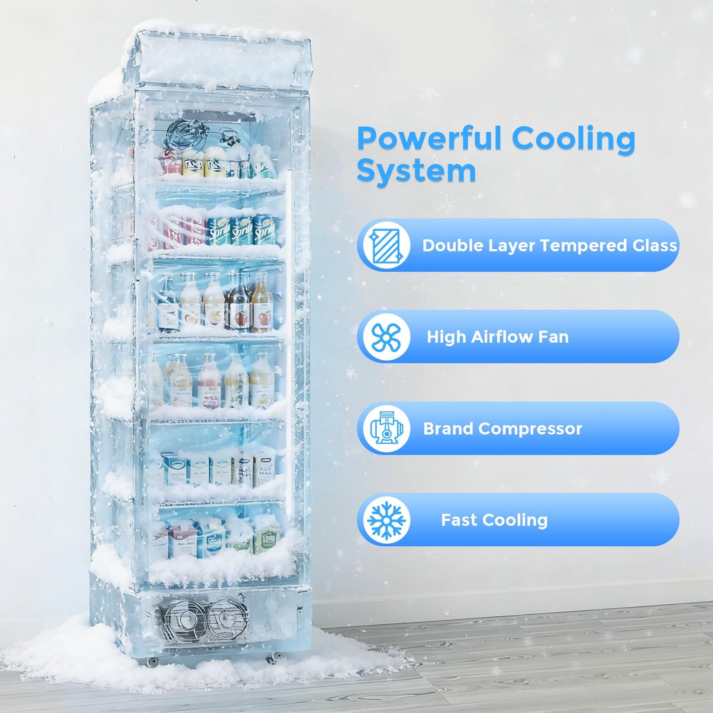 Electactic 9 Cu.Ft Commercial Refrigerators, Display Refrigerator with Double-Tempered Glass Door, Commercial Display Fridge with 4 Adjustable Shelves & LED Light, for Shops, Restaurants, Bars