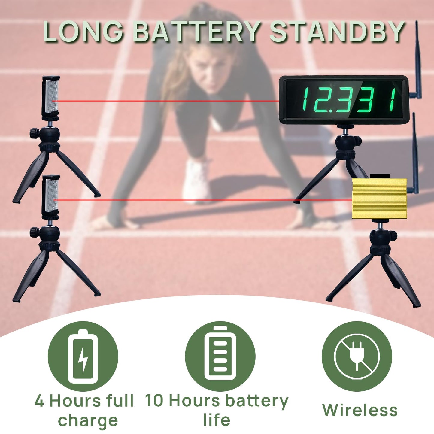 YZ Battery Powered Wireless Laser Timer for Sprints Race Clock Running Stopwatch Electronic Bike Speed Training Skating Track Field Timer Motorcycle