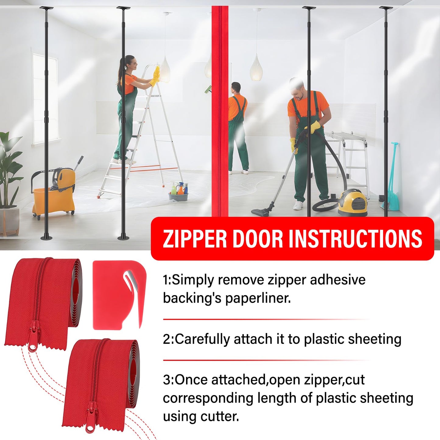 12FT Dust Barrier Poles Kit,Spring Retractable Zipper Wall Poles for Dust Barriers System,Home & Construction,Spring Barrier Loaded Poles for Renovation & Construction Renovation(Exclusive Patent)
