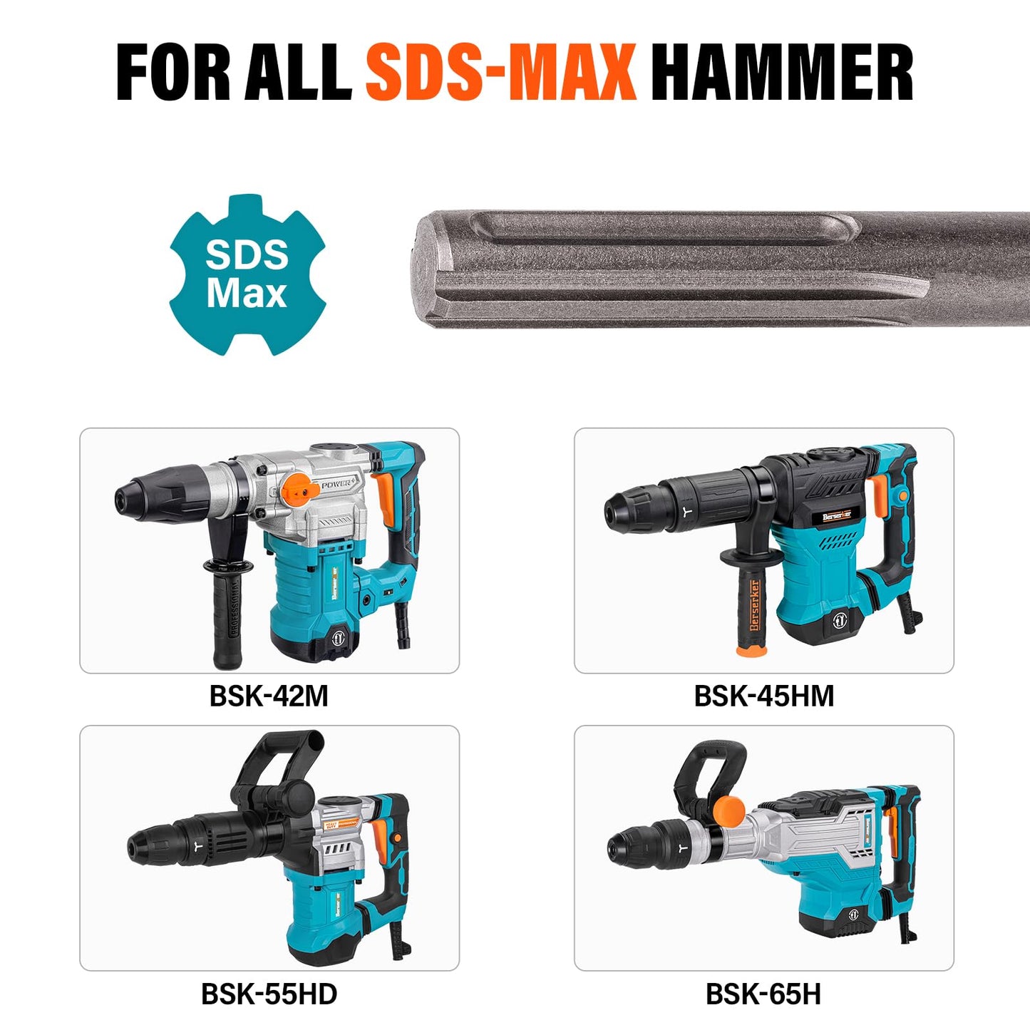 Berserker 25-Pound SDS-Max Demolition Jack Hammer with SDS Max T-Post Driver, 2 Inch Diameter Head for Driving T Posts, Fence Posts and Ground Rods