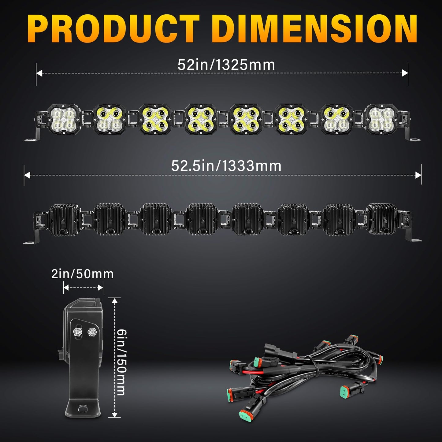 SKYWORLD 52in 8 Pcs Cube LED Pod Light, 4 Inch 30W Spot Flood Combo Beam Work Lights,5500K Car Off-Road Driving Lamp for ATV, UTV, 4x4, Tractor,Truck,Motorcycle