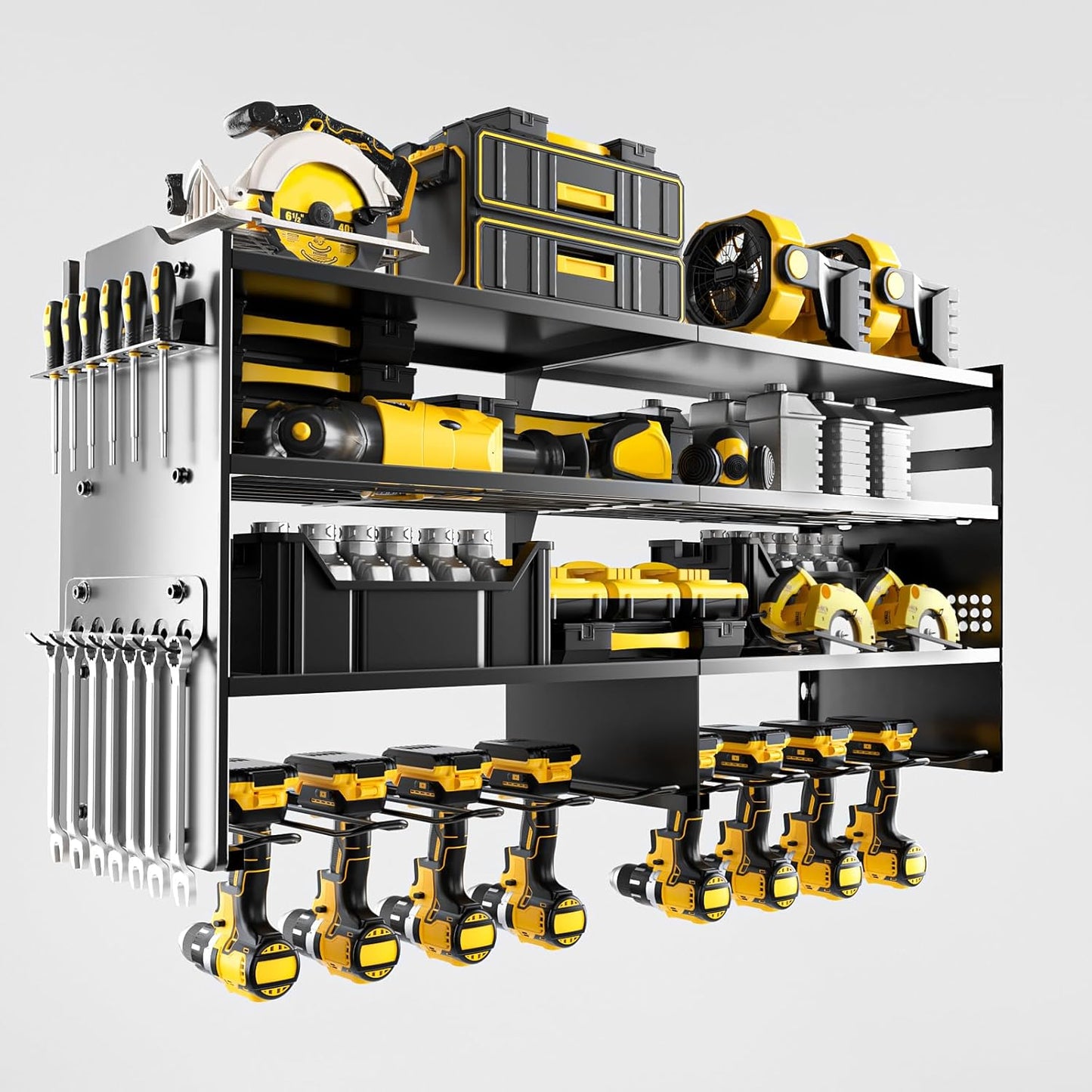 Oviitech Power Tool Organizer - Heavy Duty Wall Mount Storage Rack | 8 Drill Holder, 400lbs Capacity, Black