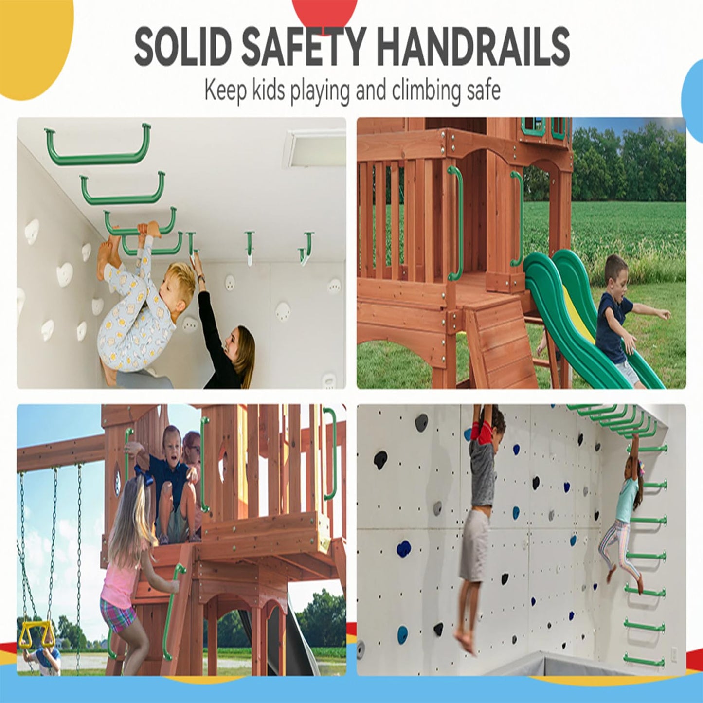 SUNSHINE FARMRE 17.3 Inch Safety Playground Handles Metal Indoor Outdoor Climbing Monkey Bars Swing Set Accessories Grab Handle Playset Hand Grips for Playhouse, Treehouse, Jungle Gym (Green, 6 Pack)