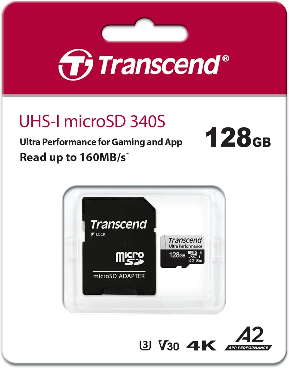 Transcend USD340 A2 V30 128GB, 160MB/s, Claw/DJI/Insta360/Action U3 C10 4K microSDXC Micro SD Card Up