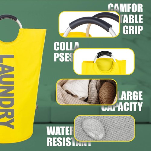 Caroeas 95L Pro Large Laundry Basket - Waterproof Hamper with Padded Handles | Collapsible Design in Yellow