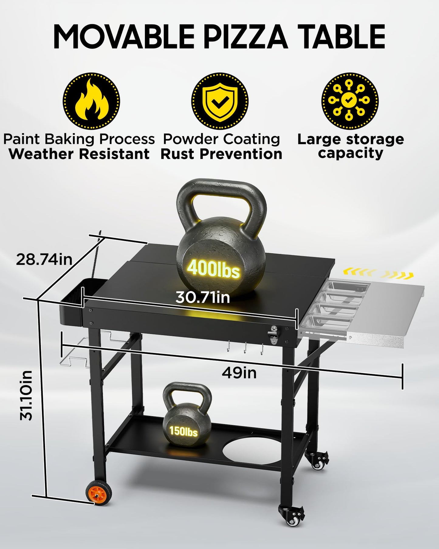 Pizza Oven Table, Grill Table for Ninja Pizza Oven, Pizza Oven Cart Fits Blackstone 17/22 Griddle, Koda 12/16, Cuisinart Gozney, Solo Stove,Outdoor Pizza Oven cart with Sliding Covered Storage Tray
