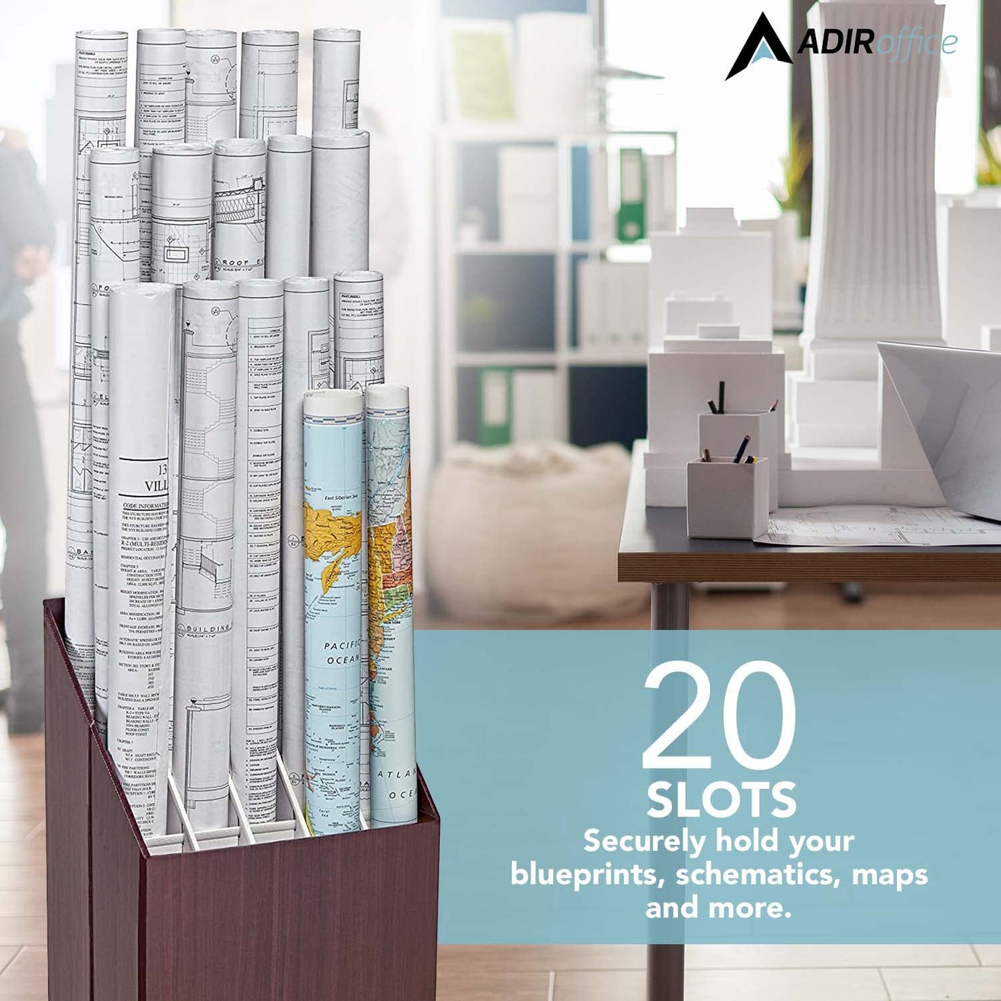 Adir Corp. Blueprint Storage Bin Organizer - Vertical File Box for Blueprints, Posters, Construction Plans, Gift Wrap, And Map Holder Station - Cardboard Blueprint Holder - 1 Box