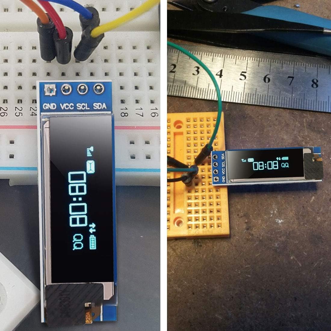 2pcs 0.91 I2C 0.91 inch I2C SSD1306 I2C 128x32 3.3V~5V Dorhea OLED Display Module IIC LED DC Display Module Blue LCD