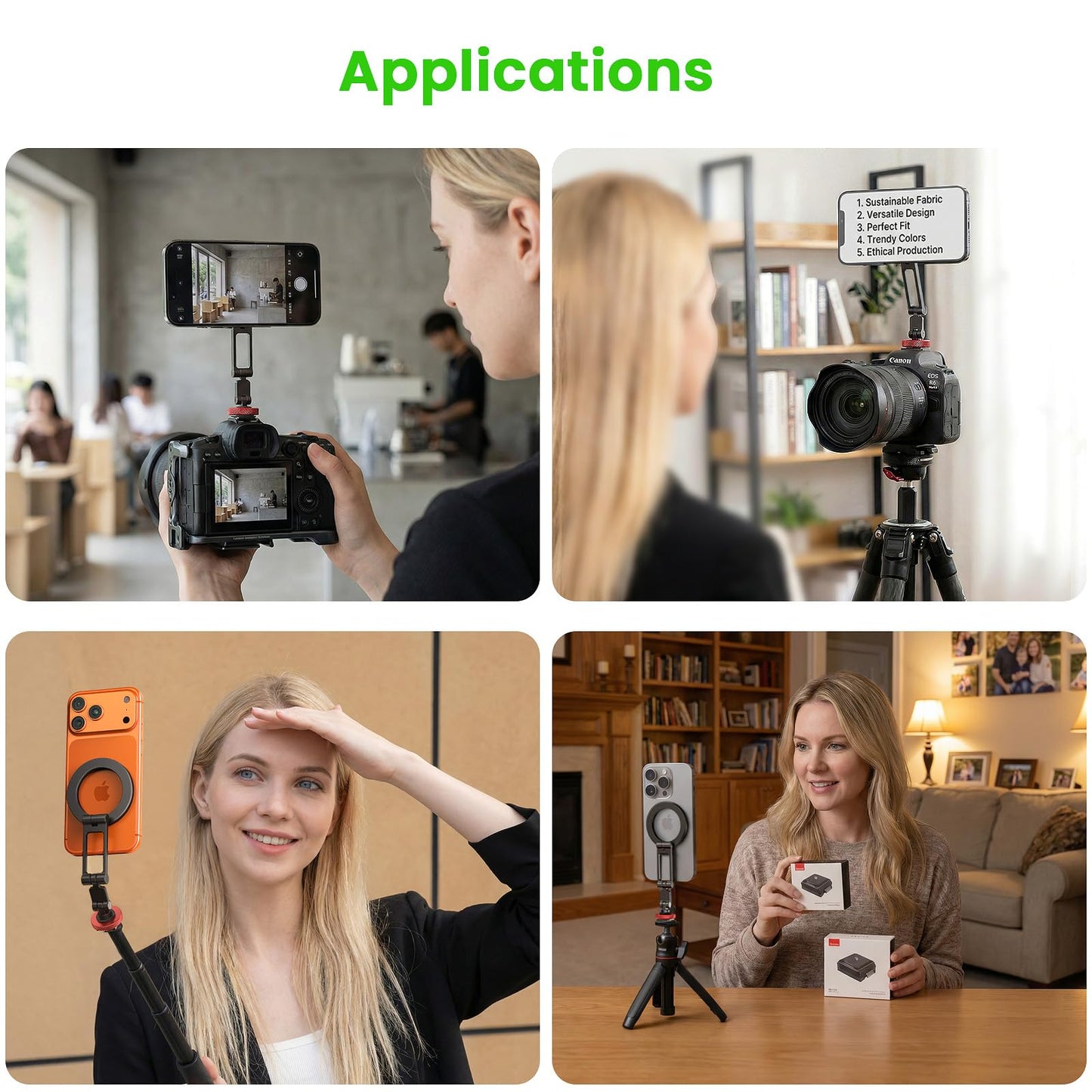 LOXP Magnetic Phone Tripod Mount with Cold Shoe, Adjustable Aluminum Alloy Phone Mount, Phone Tripod Holder Adapter with 1/4" Screw, Camera Mount for iPhone 17/16/15/14/13/12 Series