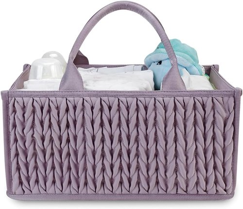 MOMIGO Baby Diaper Caddy Organizer - Stylish Mahua Waterproof Nursery Storage Basket for Diapers & Wipes | Purple