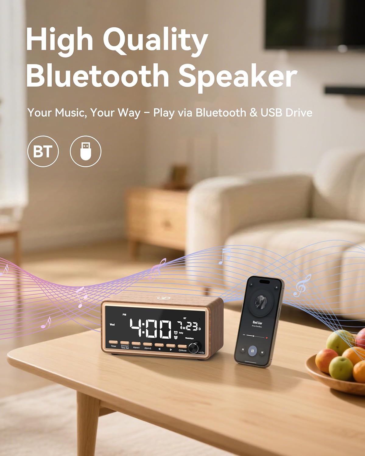 Charging,Dimmable Digital Alarm Clocks Radio for Bedrooms,FM Radio & White Noise Sound Machine with Timer,Bluetooth