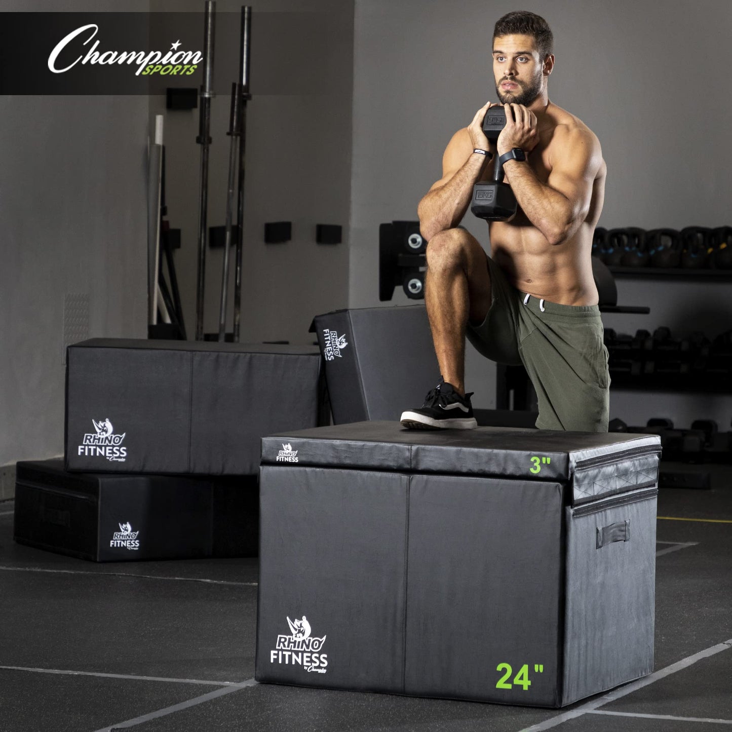 Champion Sports Foam Plyometric Box Set with 6", 12", and 18" Included - Durable Jump Boxes for Training with Handles, Hook and Loop Flaps - Stackable Cross Traning Plyo Box, Jumps for Gym