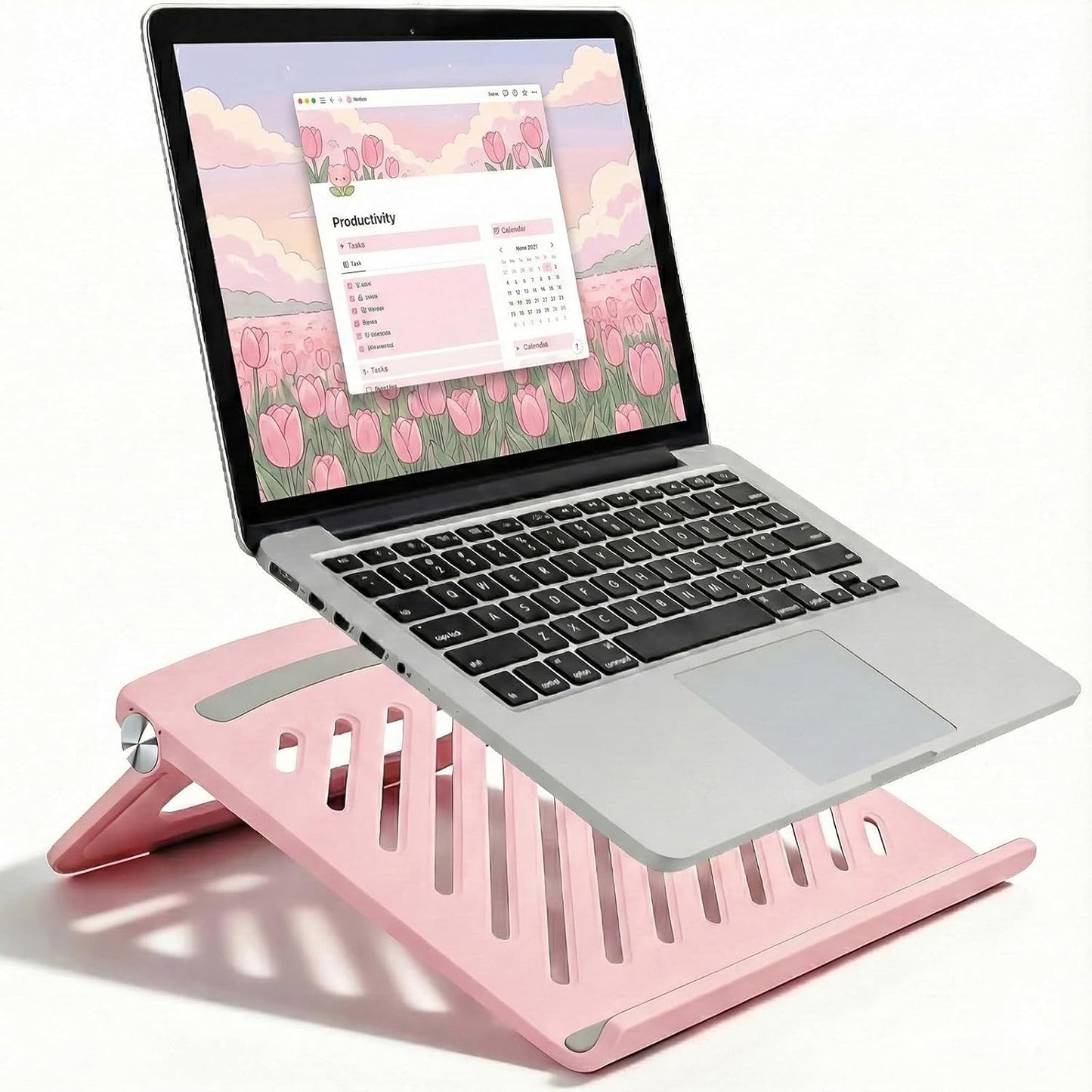 KYQEE Cute Pink Laptop Stand for Desk - Adjustable Foldable Laptop Riser, Fun White Elephant for Women Coworkers
