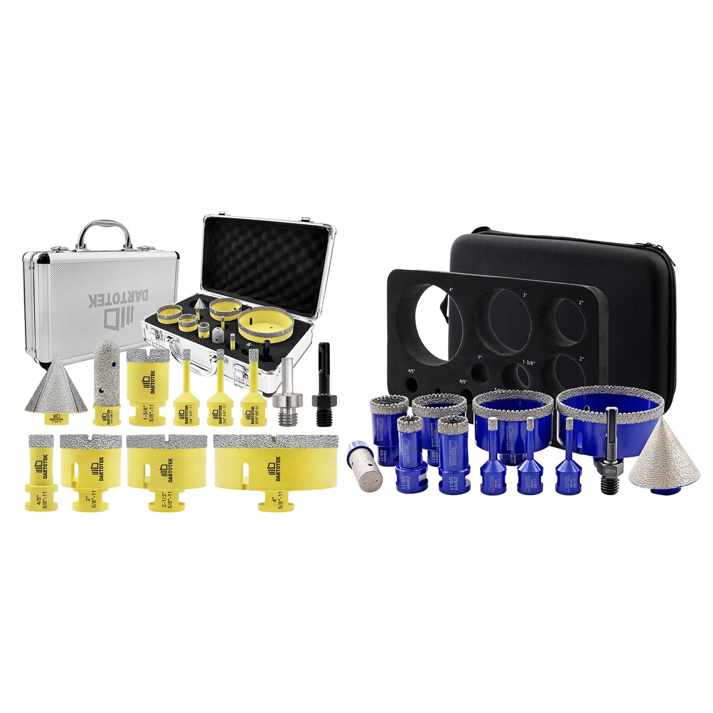 Diamond Core Drill Bits Set 12PCS - DARTOTEK Tile Hole Saw Kit (6/6/8/20/35/50/65/100/20mm/2/SDS/HEX for Porcelain, Ceramic Tile, Granite, Marble, Masonry