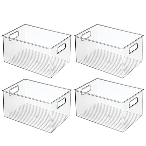 iDesign Pantry Organizer Bins with Handles - Storage Bins for Cabinets or Fridge - Set of 4 - Clear