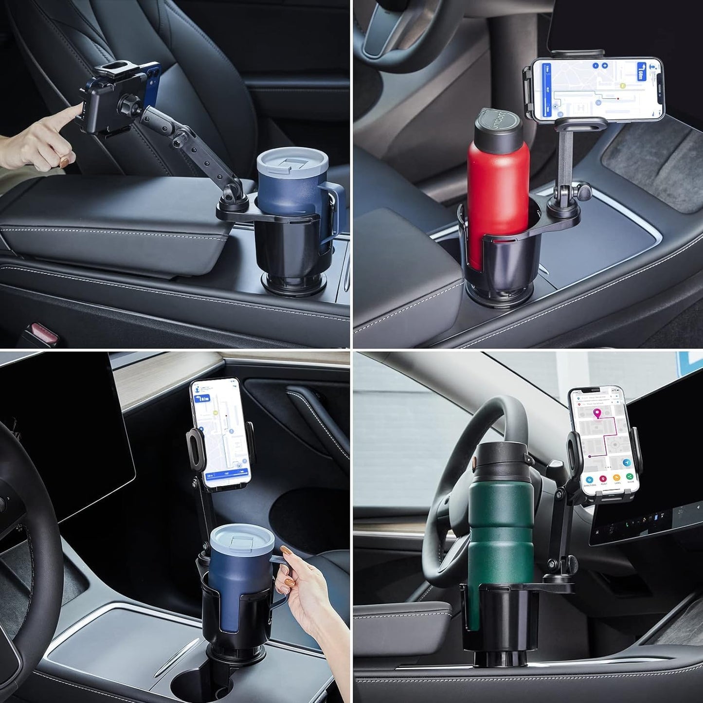 2-in-1 360 17 4.13", 3.78" This Hill Car Cup Holder Expander with Adjustable Base & Rotating Phone Mount, Compatible