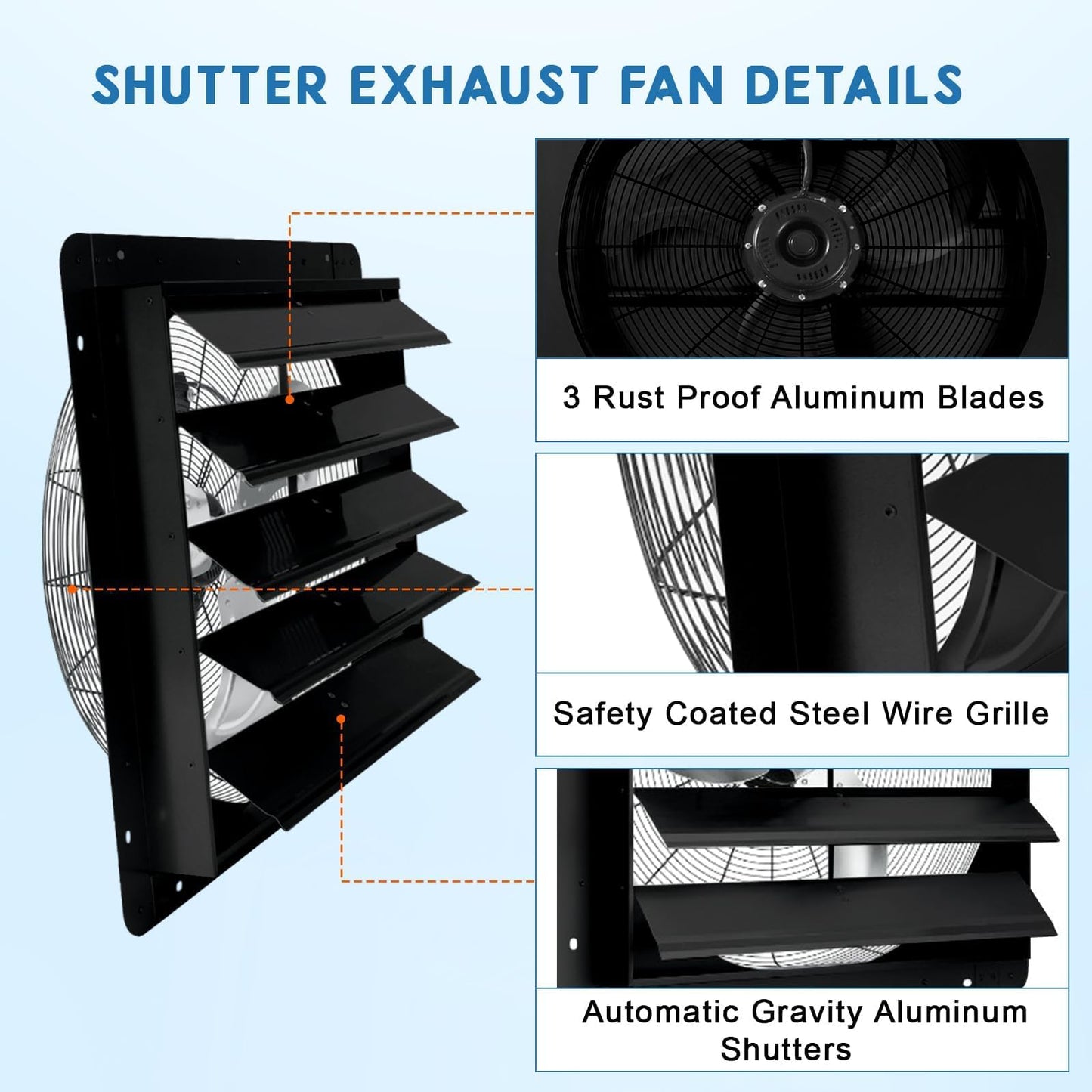 EliteEdge 20 Inch Shutter Exhaust Fan, 3500 CFM Automatic Aluminum Ventilation Fan Wall Mount, High Speed Quiet Motor for Greenhouse, Warehouse, Shop, Attic