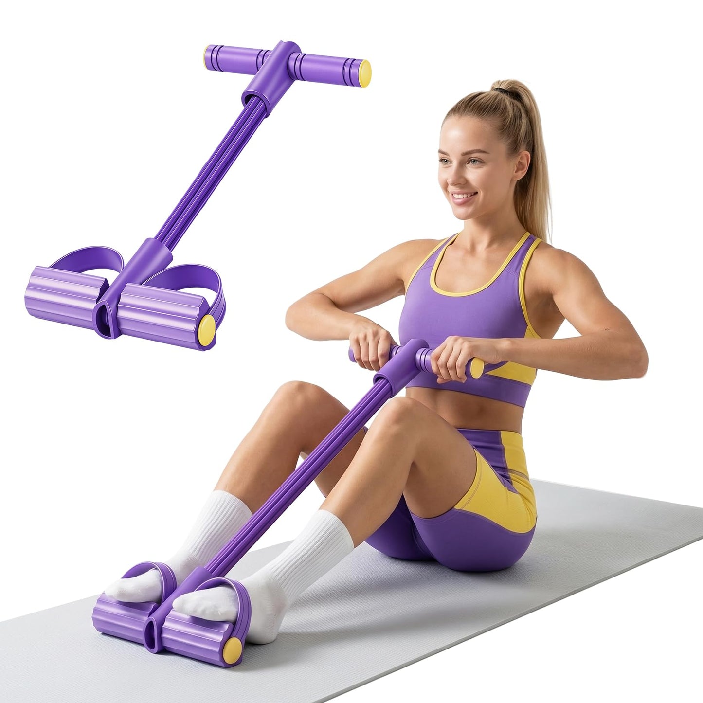Upgraded 8-Tube Multifunction Foot Pedal Resistance Band, Enhanced Tension Sit Up Pull Rope, Abdominal Trainer for Home Gym, Full Body Workout for Core Leg Arm Waist Strength Training, use Barefoot