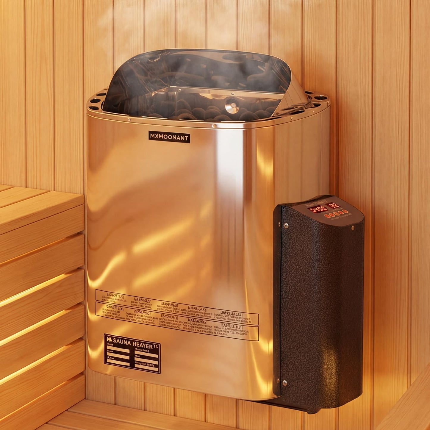 Mxmoonant Sauna Heater, 6KW 220V Electric Sauna Heaters Digital Control Sauna Stove Dry Steam Sauna Bath for Home Hotel Spa Max. 300 Cu.ft with Sauna Hygrothermograph
