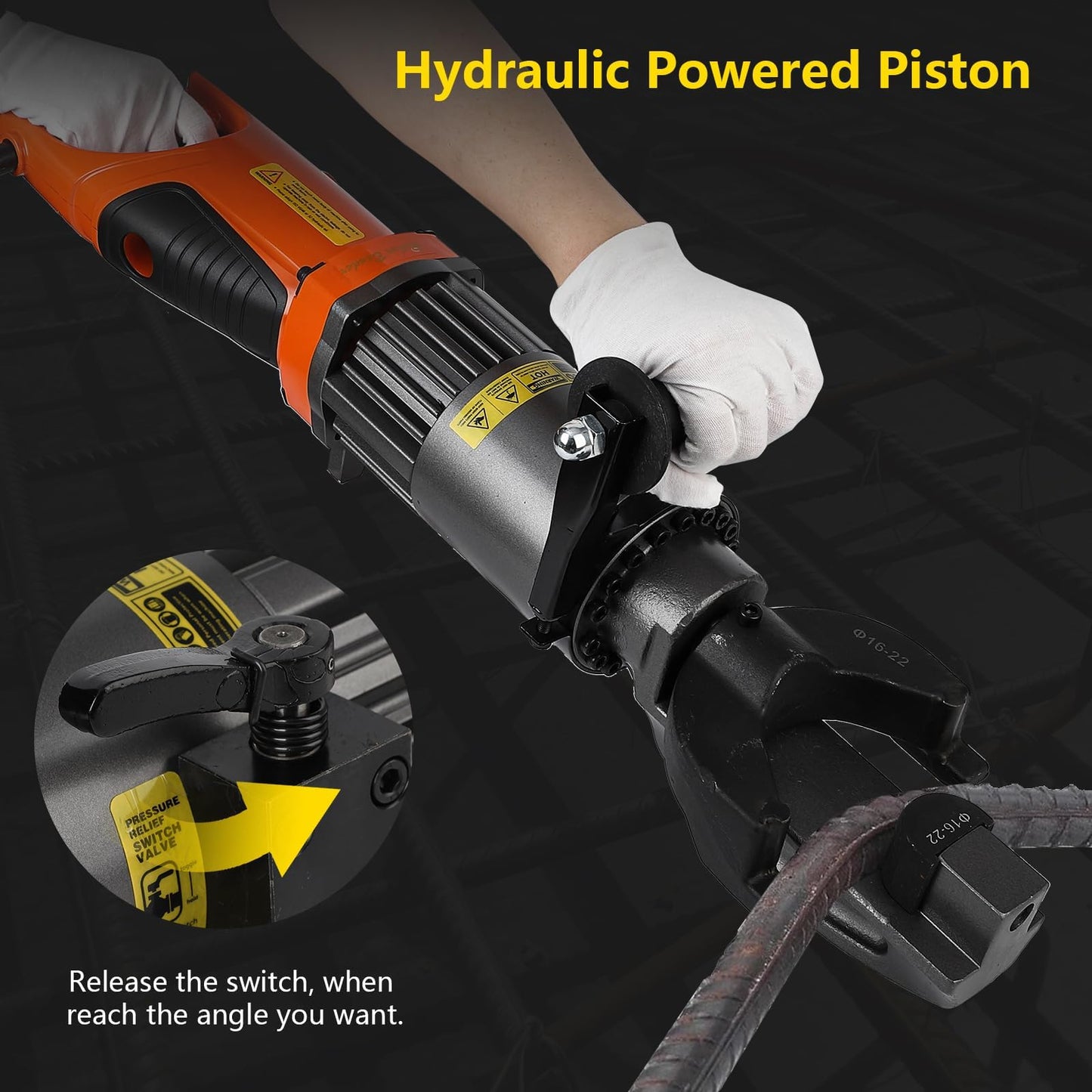1200W Electric Hydraulic Rebar Bender Tool, Bending up to 7/8 Inch #7 22mm Rebar, Bending Angle0-130°, Hand Held Bender Machine for Rod Steel Bar (110V NRB-22)