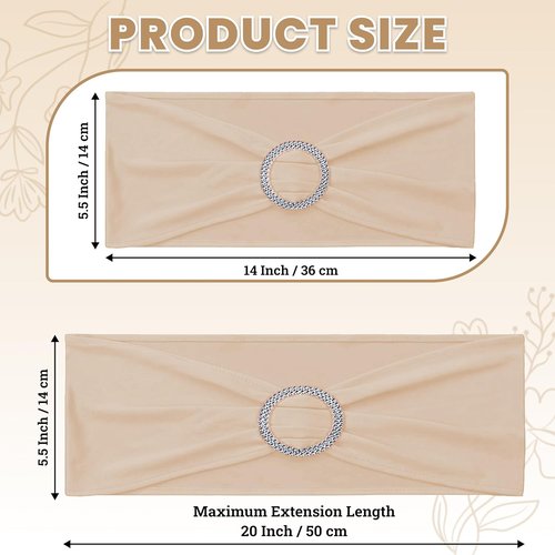 MDS Premium Stretch Spandex Chair Sashes - 100 Pack Universal Elastic Covers for Weddings & Events | Champagne Gold