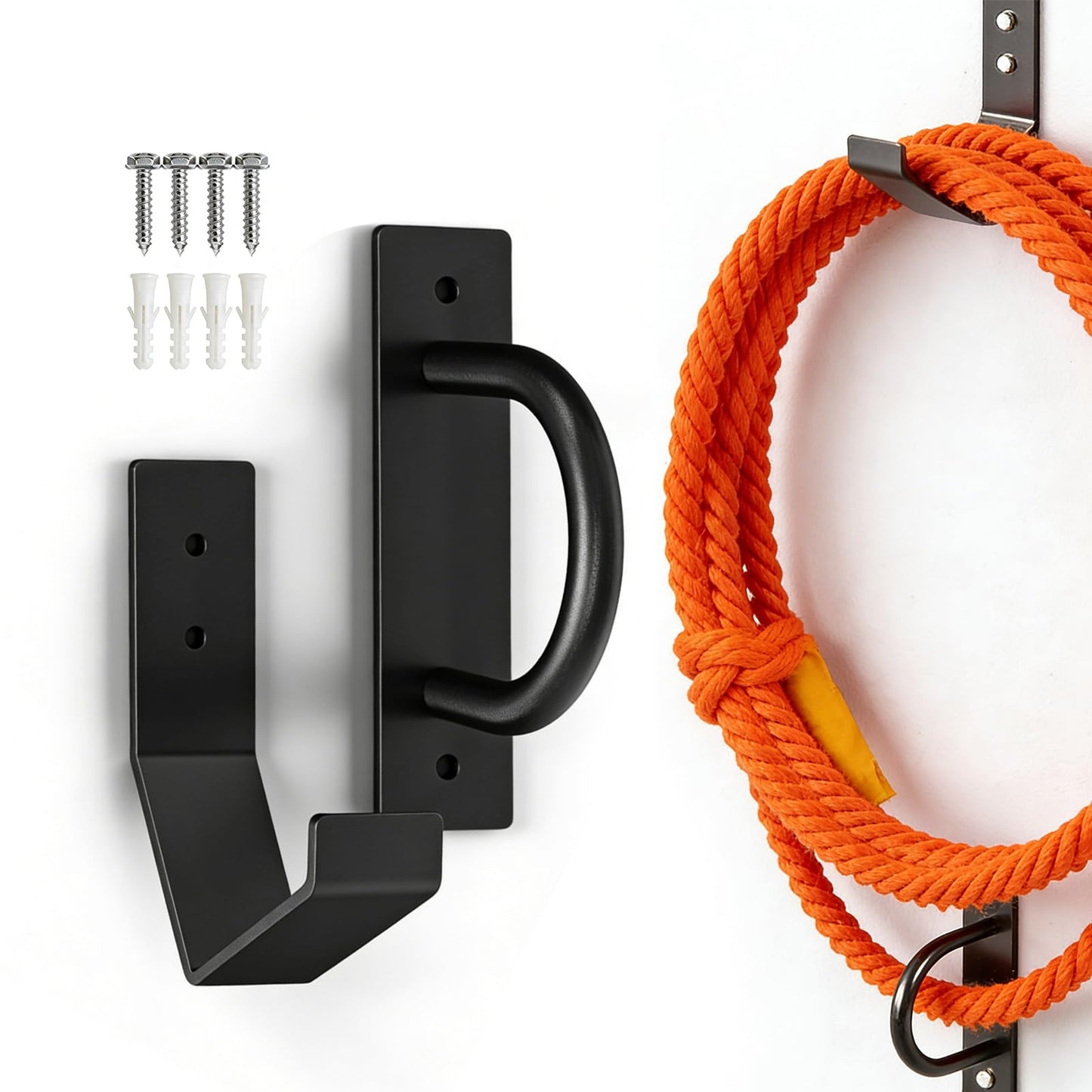 Heavy Duty Steel Battle Rope Wall Anchor Kit with Storage Hook, Fitness Rope Wall Mount for 30-50 Feet 1"-2.5" Battle Ropes