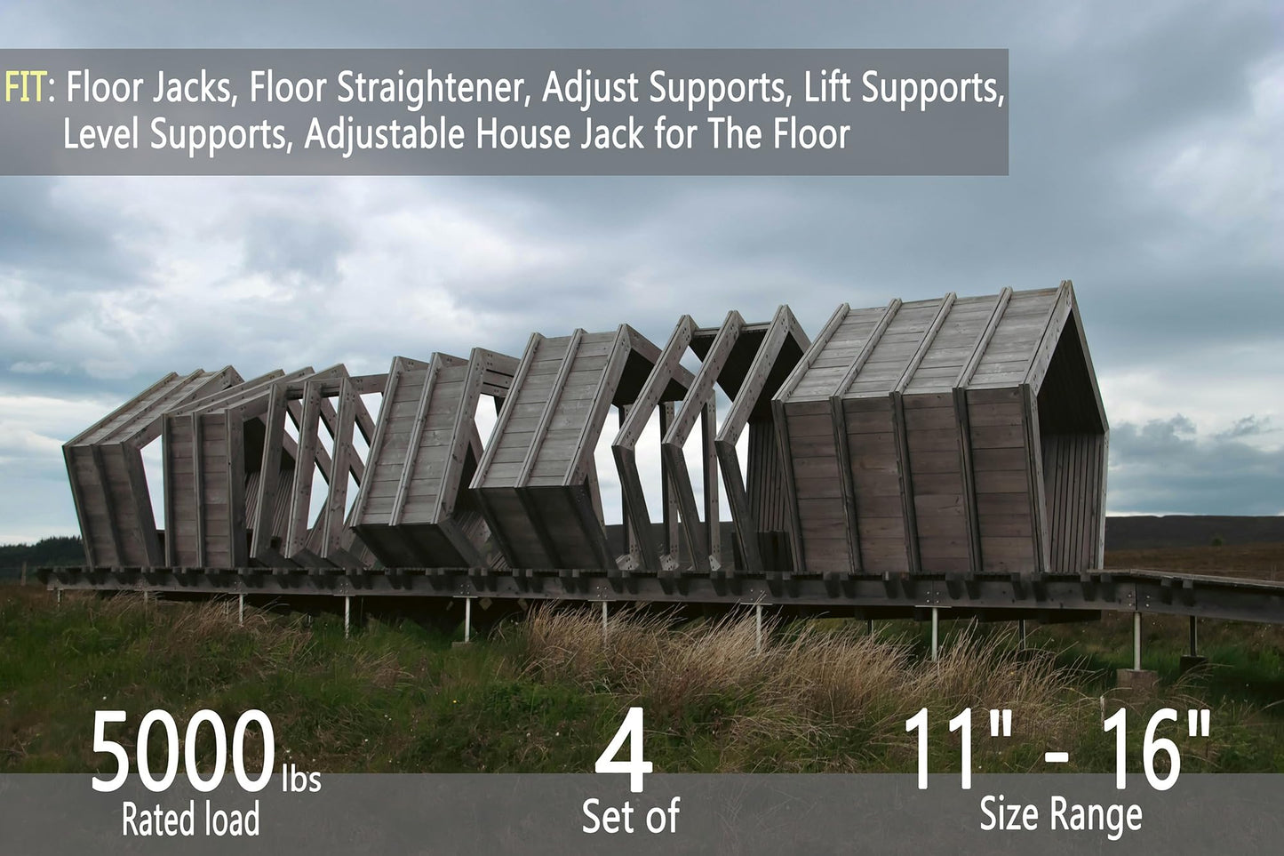 AOTUBEE House Floor Jacks, Basement Floor Jack for Leveling and stabilizing Stairs, Porches, Decks, Crawl Spaces, Sagging/Uneven Floors and RV Camper Step Stabilizer, 4 Pack, 11" - 16"