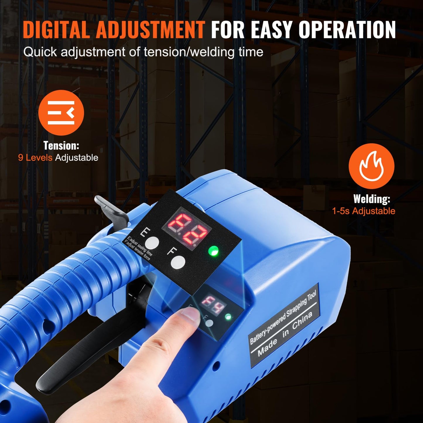 VEVOR Electric Strapping Machine, for 0.35"-0.63" PP PET Straps, Portable Electric Banding Tool with Digital Display, 2 x 5000mAh Battery Powered Automatic Strapping Tool for Packaging Box Pallet