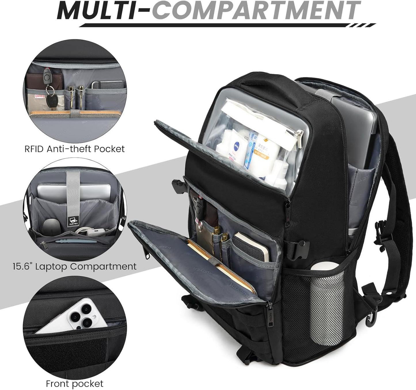 Backpack, Backpack 15.6 Inches Backpack RUCYEN Lunch Insulated Cooler Removable Lunch Box for Men Women, RFID Blocking