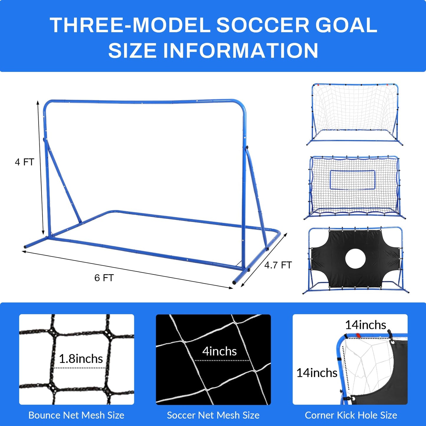 Soccer Goal 3-in-1, Tear-Resistant Target/Rebound Net, Precision & Corner Kick Training for Kids Teenagers Ball Control 6x4FT