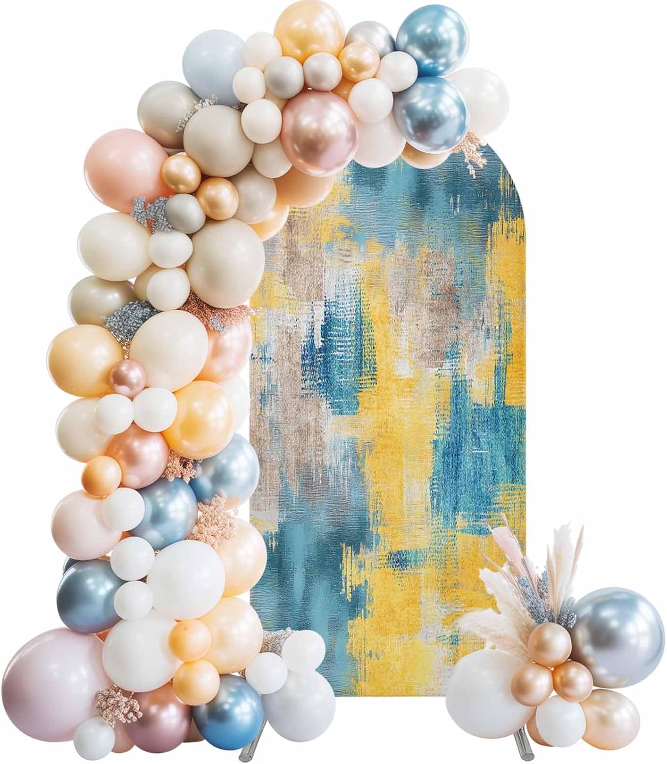 Jnbasdffb 7.2 Blue Yellow Brown Wedding Arch Cover,Stretchy Spandex Arch Backdrop Stand Covers FT,Modern Abstract