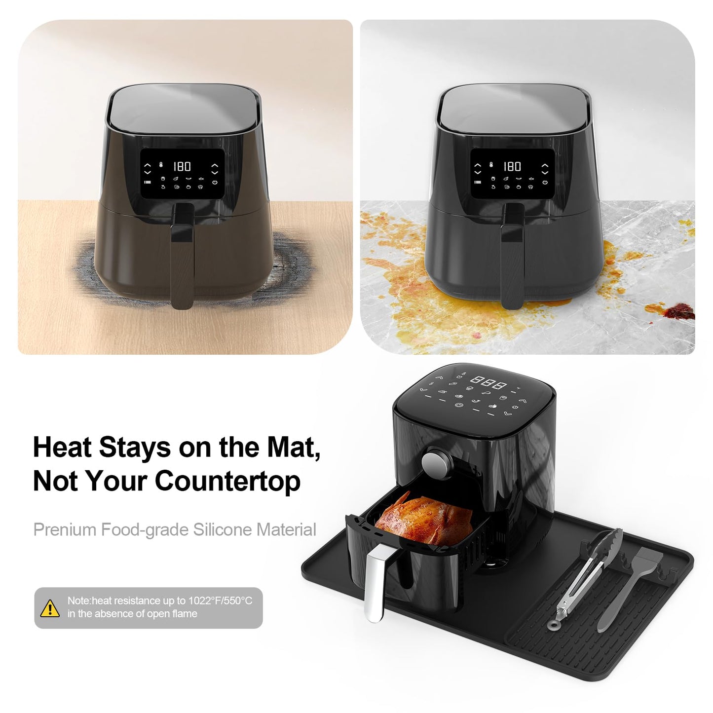 Silicone Heat Resistant Mats for Countertop,24x16 Inch Air Fryer Mat with Kitchen Accessories Holder Pad for Microwave/Oven,Compatible with Ninja/Cosori/Chefman/Toshiba,Kitchen Countertop Protector