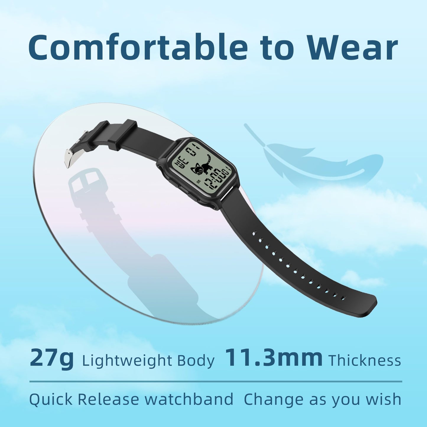 EZON T048 Digital Kids Watch for Teens Girls Boys,Sport Watch with Virtual Pet Cat Step Counter Stopwatch Pedometer Timer Alarm, No App Waterproof Fitness Tracker for Ages 7-18 (White)
