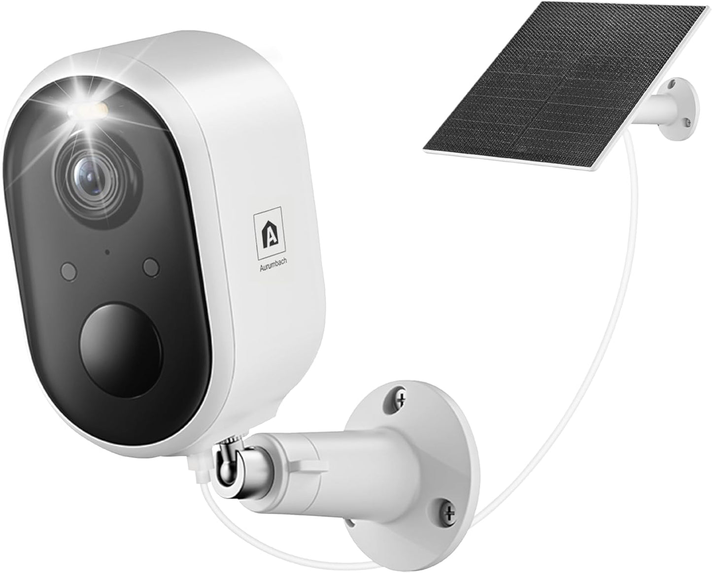 Aurumbach 2K Detection,2.4GHz 2-Way Solar Security Camera Outdoor Wireless, Color Night Vision, Battery Powered PIR