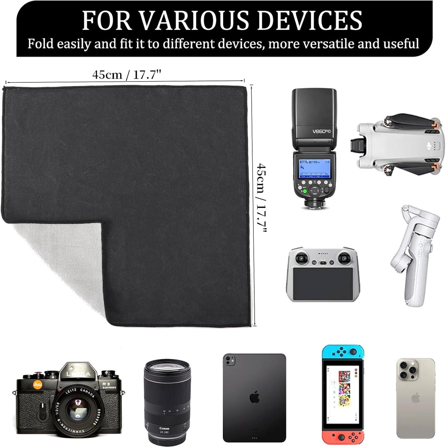 2 Pack 17.7''*17.7 Camera Protective Wrap, Lens Protector, Magic Self-Adhesive Cloth for DSLR/Camera