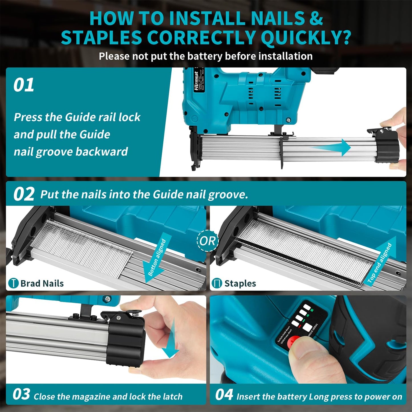 Hlrmsat 18 Gauge Brad Nailer Cordless,2-In-1 Brushless Nail Gun And Staple Gun with 2×4.0Ah Battery,Electric Pistola De Clavos De Bateria with 1200Pcs Nails for Woodworking,Home Improvement DIY