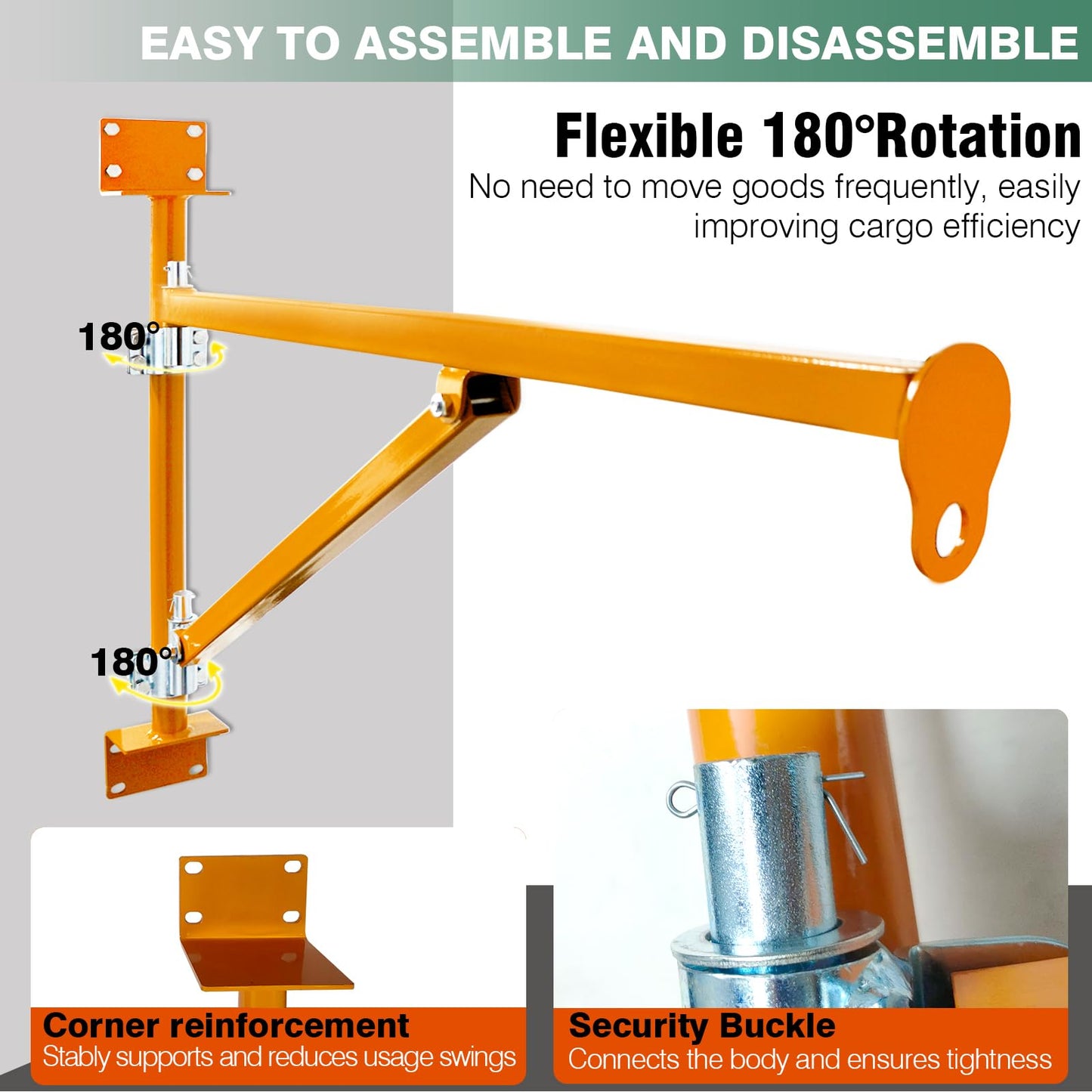 Wall Mount Jib Crane, Hoist Support Arm with 180°Swing, Electric Scaffolding Lift, Hoist Bracket, All Steel Construction 660LBS Capacity, Electric Hoist Holder Swing Arm with Pole, for Electric Hoist
