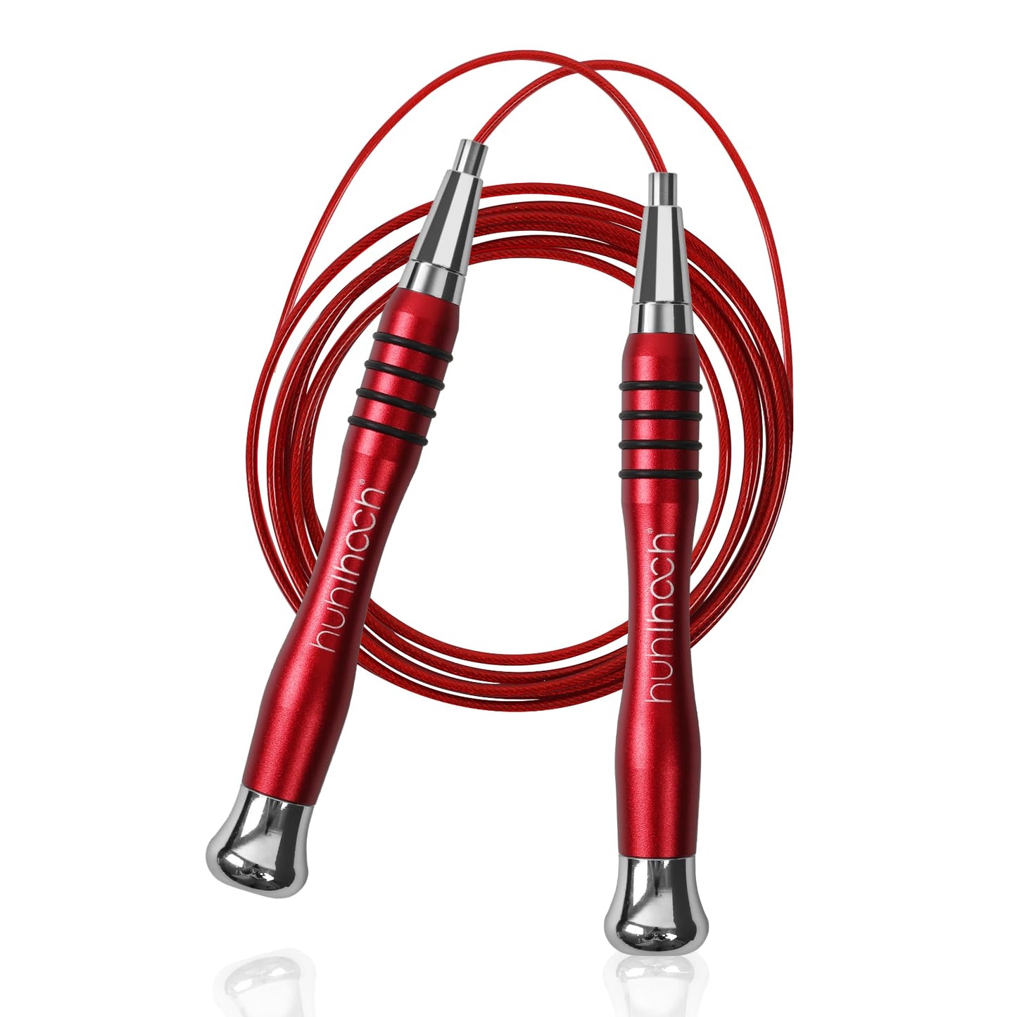 Huhloch Speed Weighted Jump Rope with Secure Lock Mechanism, 360° Smooth Swivel, Non-Slip Matte Textured Handles, Features 2 Performance Cords for Effective Fitness Workouts (Red)