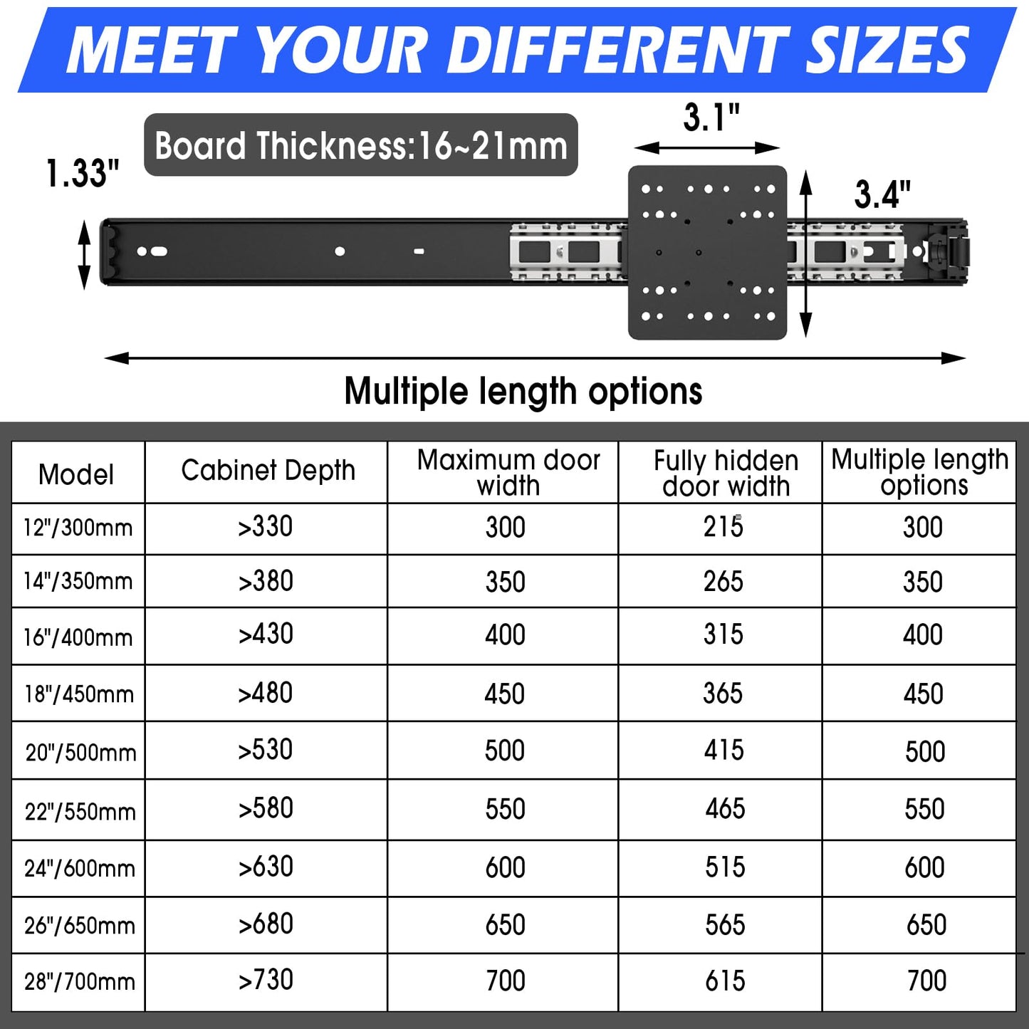 Loodmeo 28" Hidden Cabinet Door Slide,48lb Capacity Pro Kit with Forstner Bit & Soft-Close,for Hidden Cabinet Doors,Pocket Door Hardware for Kitchen, Pantry, Closet