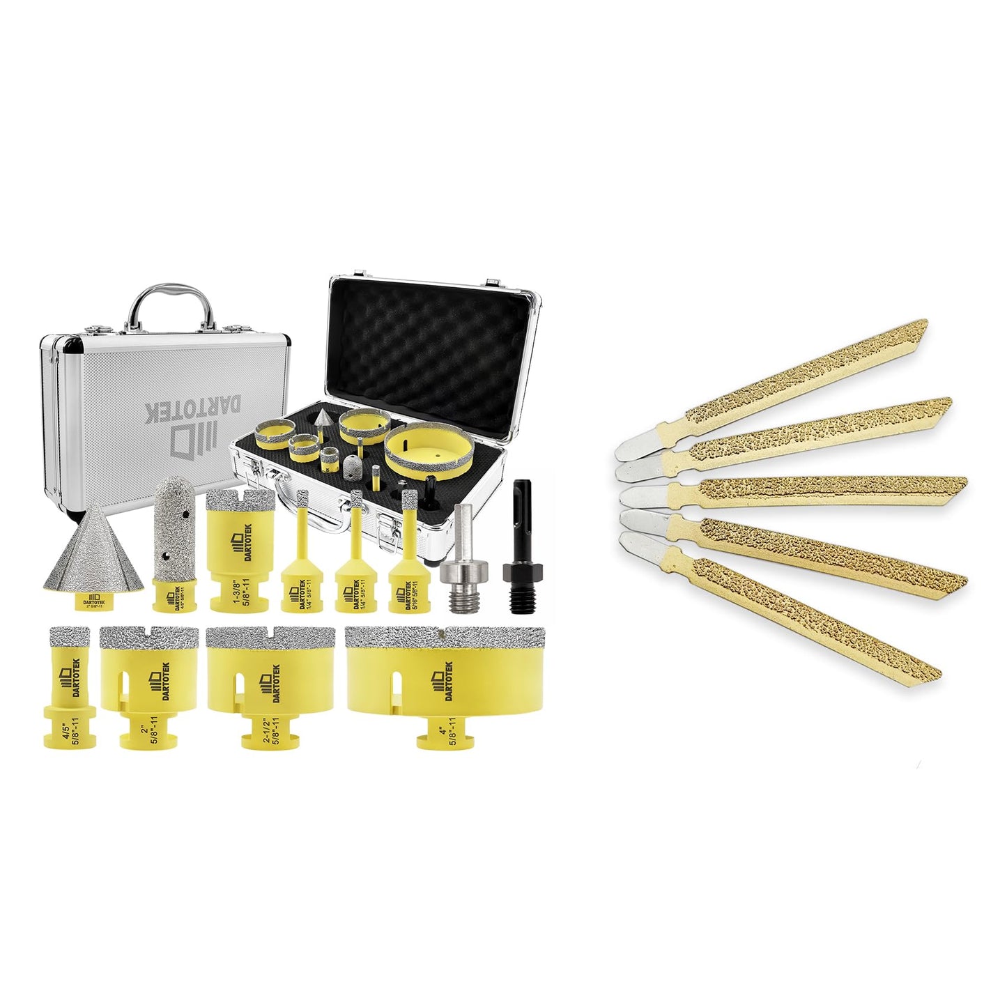 Diamond Core Drill Bits Set 12PCS - DARTOTEK Tile Hole Saw Kit (6/6/8/20/35/50/65/100/20mm/2/SDS/HEX for Porcelain, Ceramic Tile, Granite, Marble, Masonry
