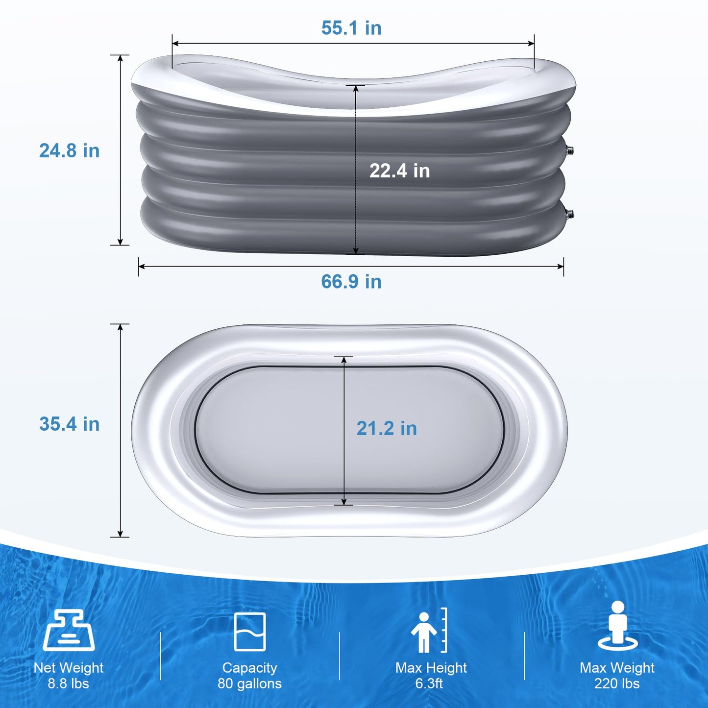BINYUAN Inflatable Bathtub for Adults - Portable Collapsible Spa Tub with Electric Pump, Hot & Ice Bath Design, Foldable for 1-2 People, Durable PVC - Easy Inflate/Quick Drain