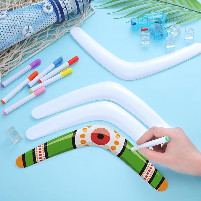 24 Pcs Plastic Boomerangs Craft for Teens Color Your Own DIY V Shaped Returning Boomerangs with Markers Fun Outdoor Throw Catch Flying Toy for Boys Girls Classroom Game Vbs Craft School Activities