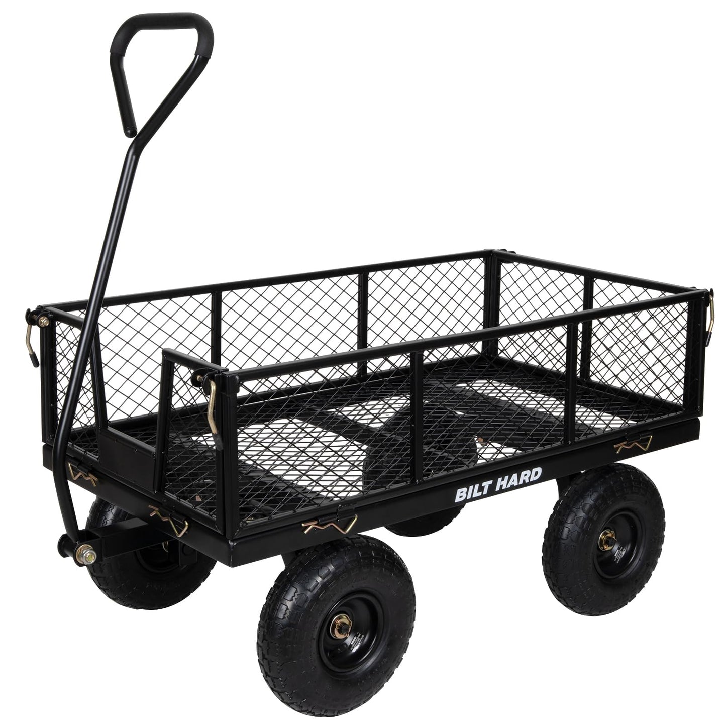 BILT HARD Heavy Duty 880 Lbs Capacity Mesh Steel Garden Cart, 4 Cu.Ft Heavy Duty Garden Cart with 180° Rotating Handle, Removable Sides, All Terrain Wheels, Capacity Utility Steel Wagons for Yard
