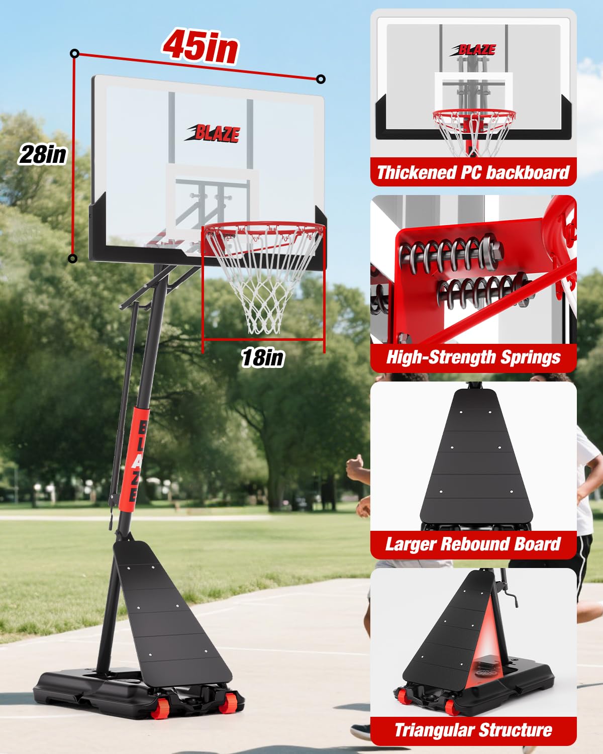 Mayfire Basketball Hoop Outdoor 10 FT Height Adjustable, Portable Basketball Goals Systems with 45" Backboard for Youth Adults Kids - Backyard, Driveway, Indoor Play