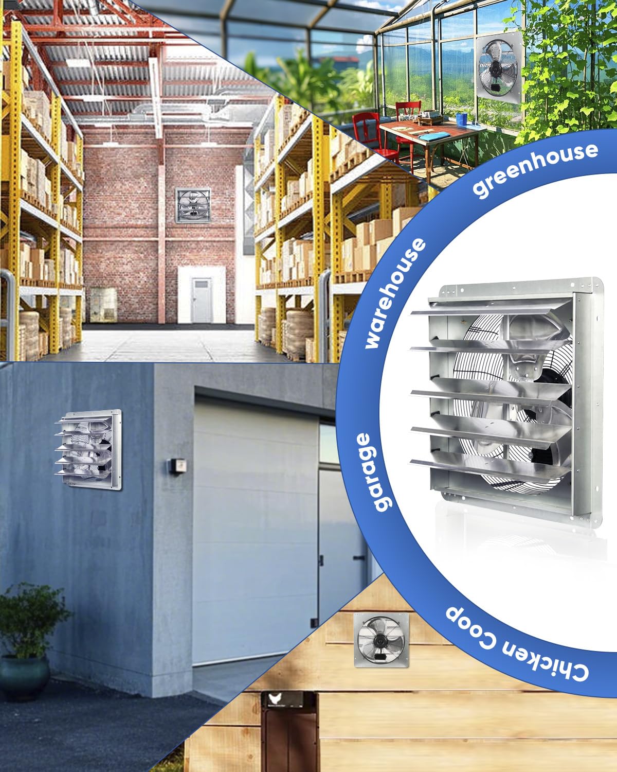 KEN BROWN 20 Inch Shutter Exhaust Fan With 1.65 Meters Power Cord Wall Mounted, High Speed 3500CFM, Vent Fan For Garages And Shops, Greenhouse,Attic Ventilation