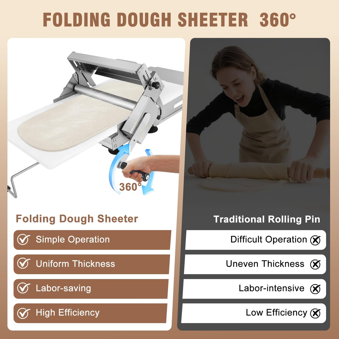 Folding Dough Sheeter 12in Manual Dough Roller Machine Dough Sheeter Machine For Home Thickness Adjustable for Pizza, Croissants, Puff Pastry