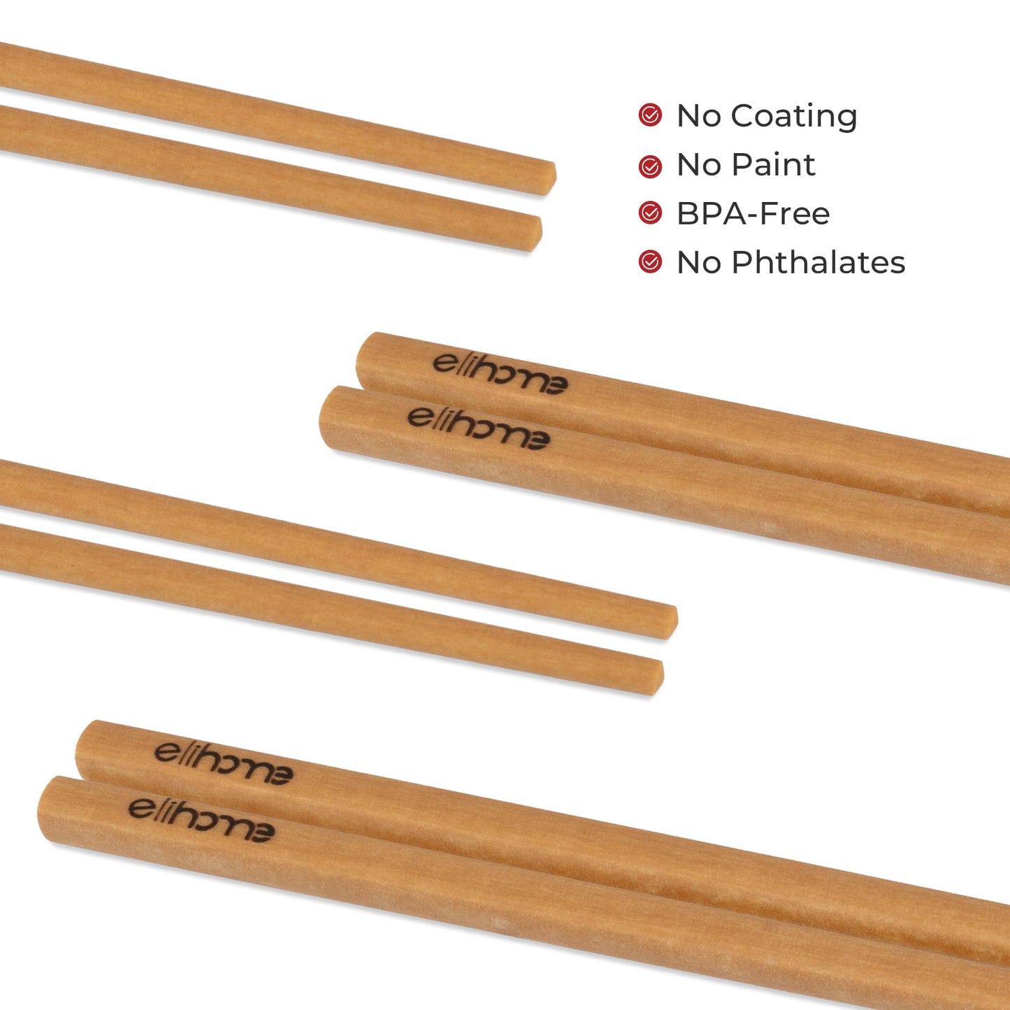 Elihome Premium Wood Fiber Chopsticks, Dishwasher Safe, Heat Resistant, Reusable Japanese Chinese Chopsticks, 26cm/10.25inch, Natural, 8 Pair