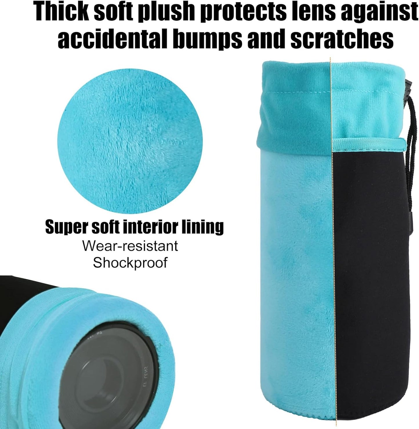 Sopoloray 4Pcs Bag,4 Set Camera Lens Case Sizes Blue Water Resistant Protective Lens Pouch With Adjustable Drawstring
